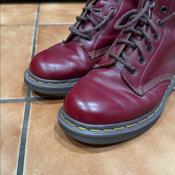 Dr. Martens Burgundy Lace-Up Leather Combat Boots - Picture 4 of 6